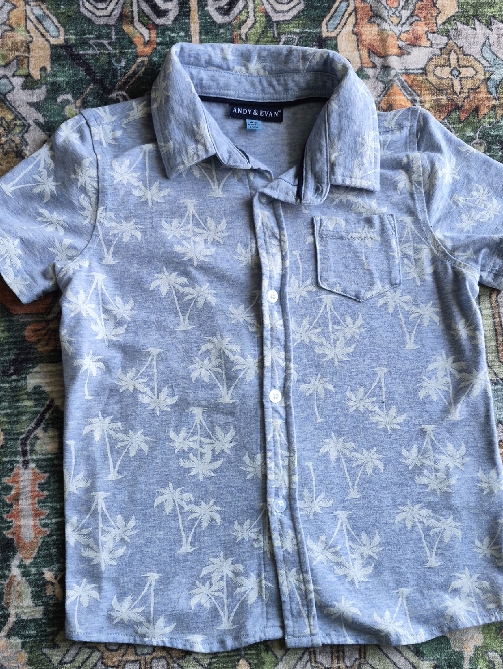 Andy & Evan Light Blue Palm-Print Button-Down Shirt